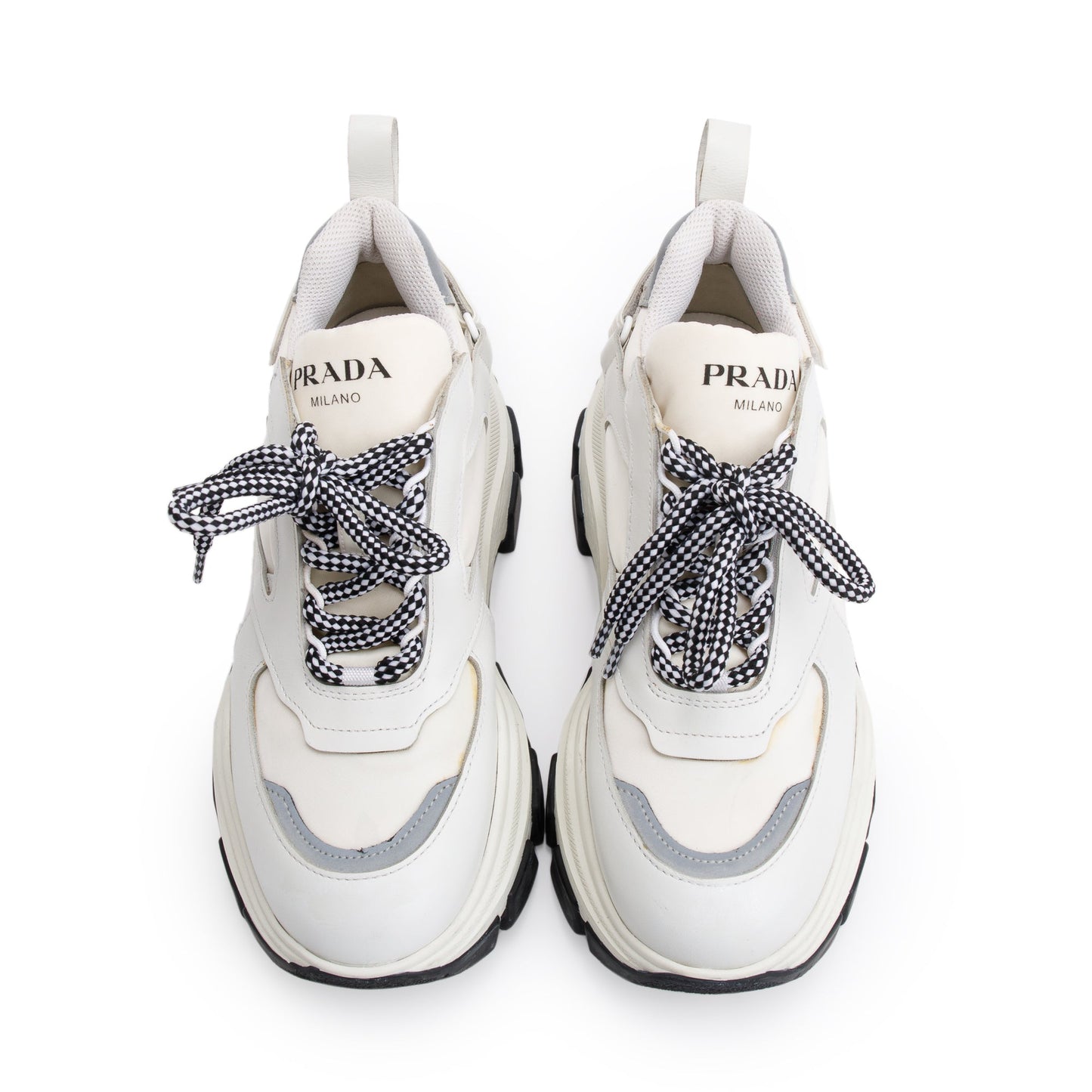 Prada White Calfskin Nylon Pegasus Sneakers, Size 36.5