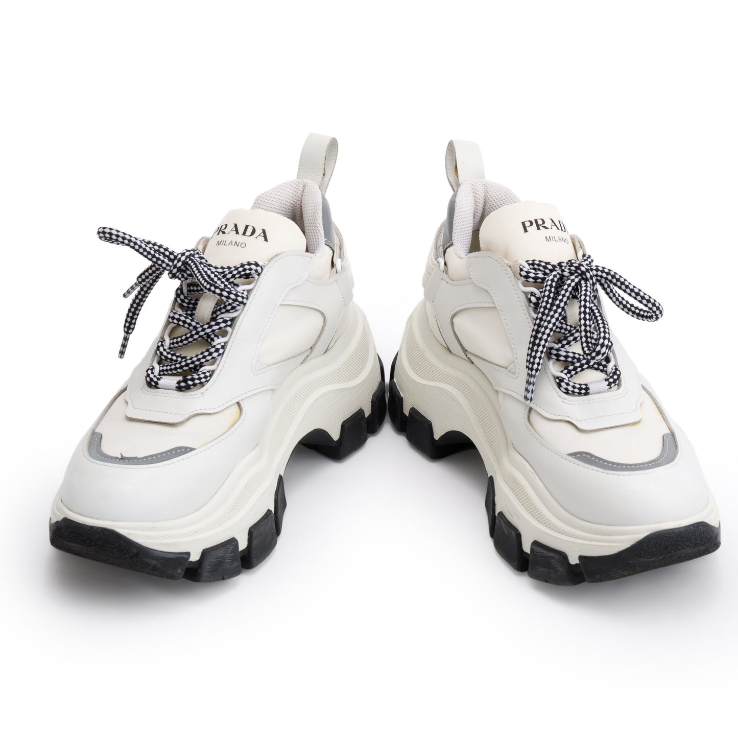 Prada White Calfskin Nylon Pegasus Sneakers, Size 36.5