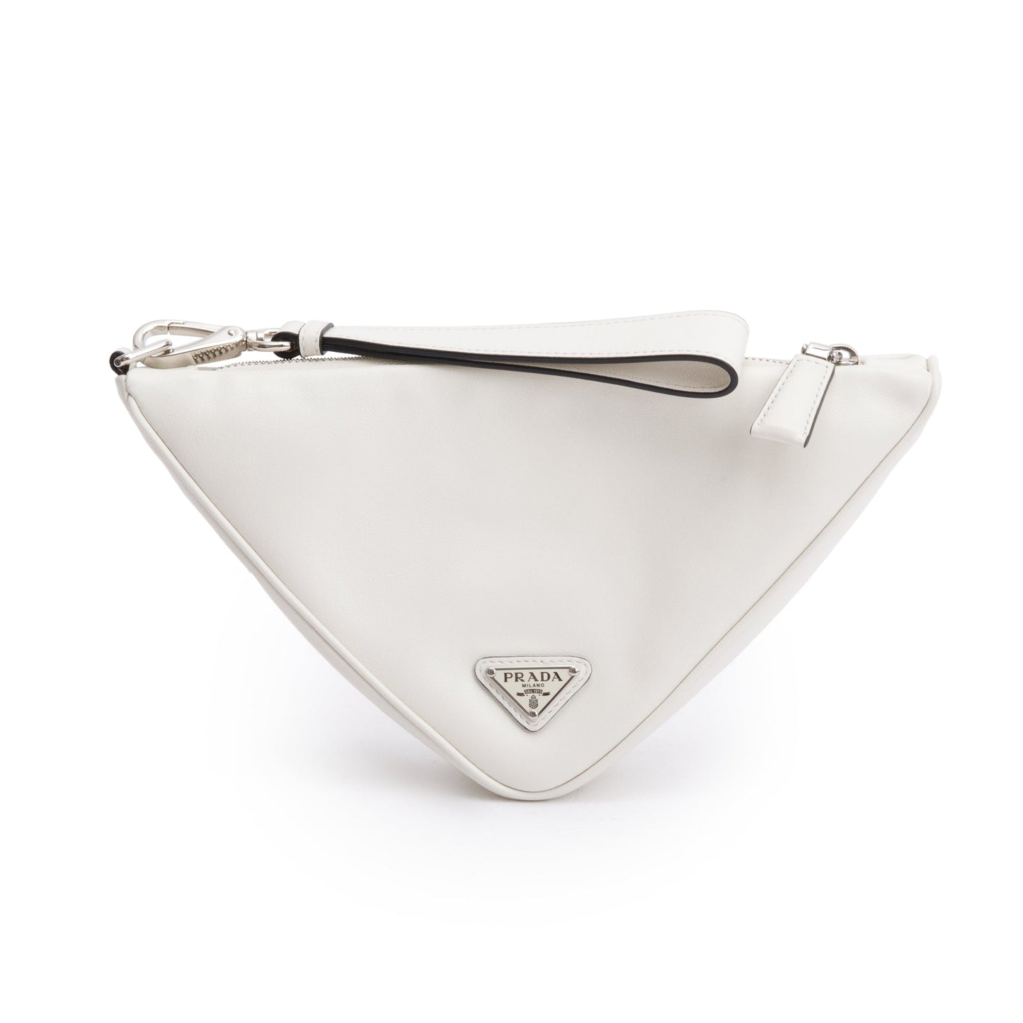 Prada White Grace Lux Leather Triangle  Wristlet Clutch