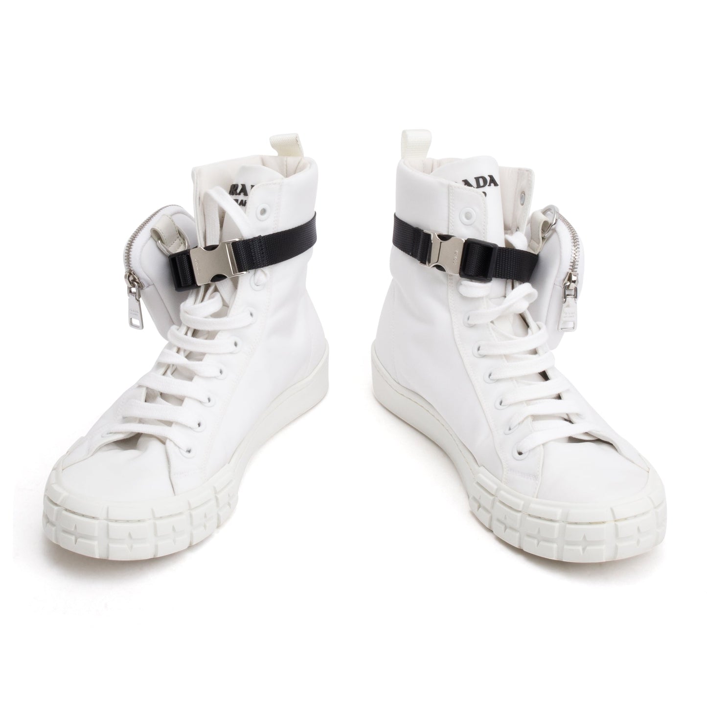 Prada White Re-Nylon Wheel High-Top Sneakers