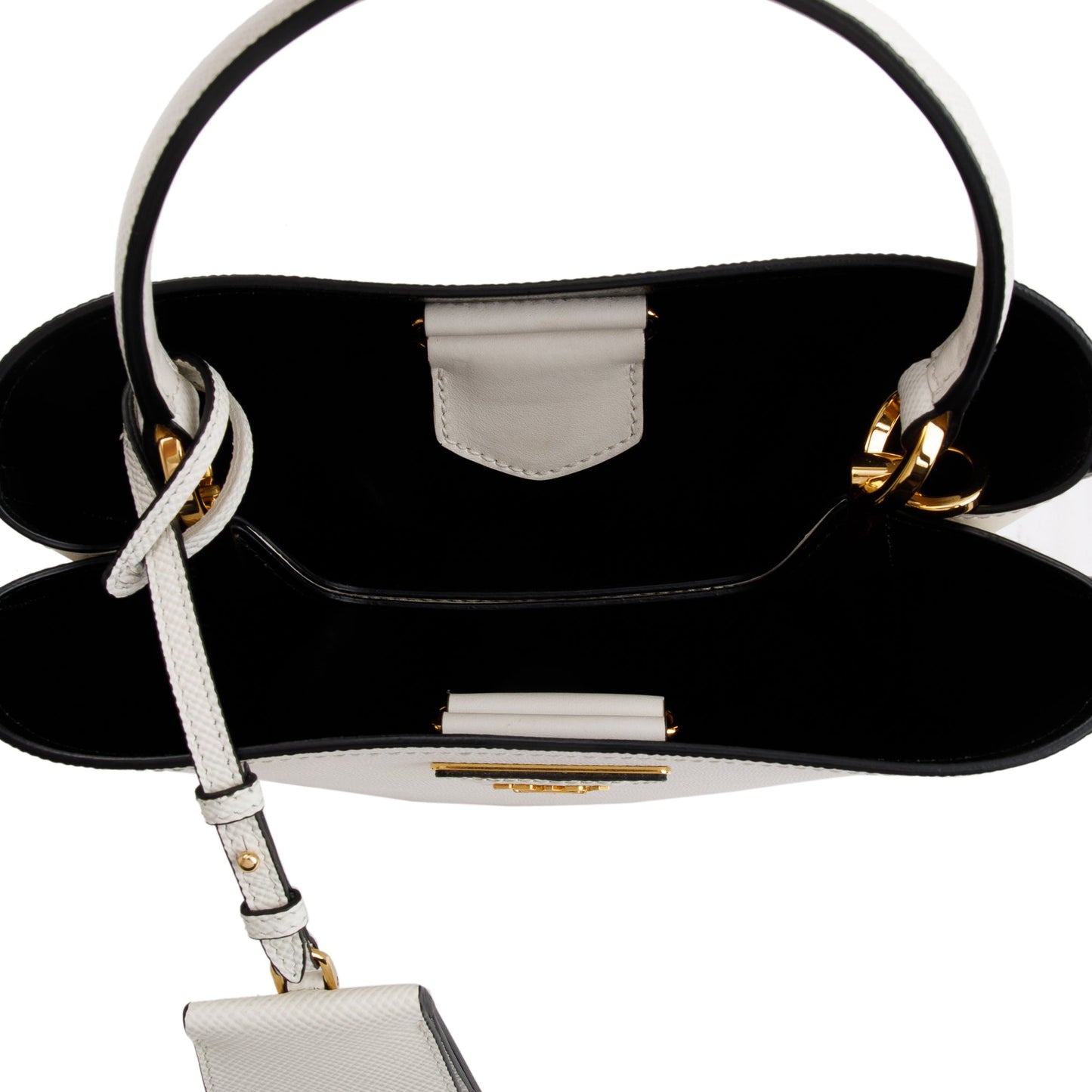 Prada White Saffiano Cuir Medium Panier Bag