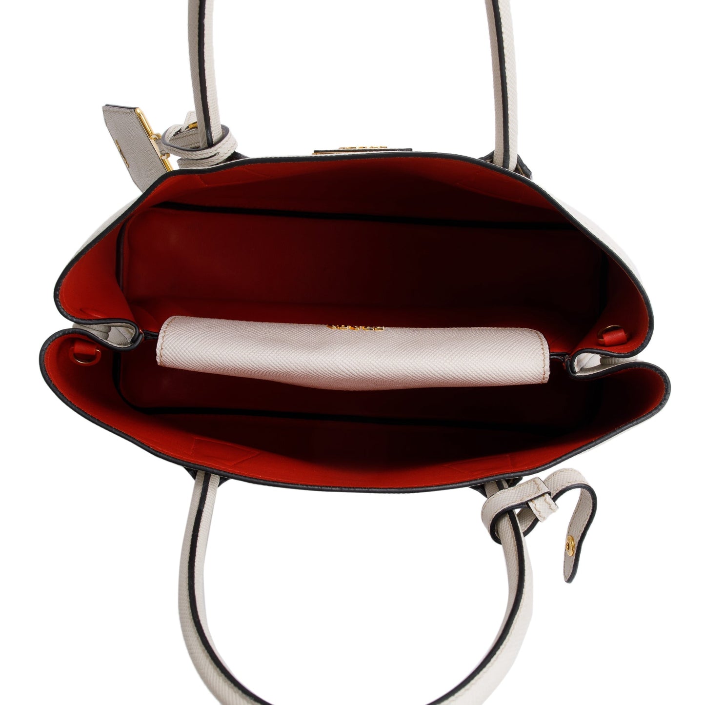 Prada White Saffiano Lux Medium Cuir Double Tote