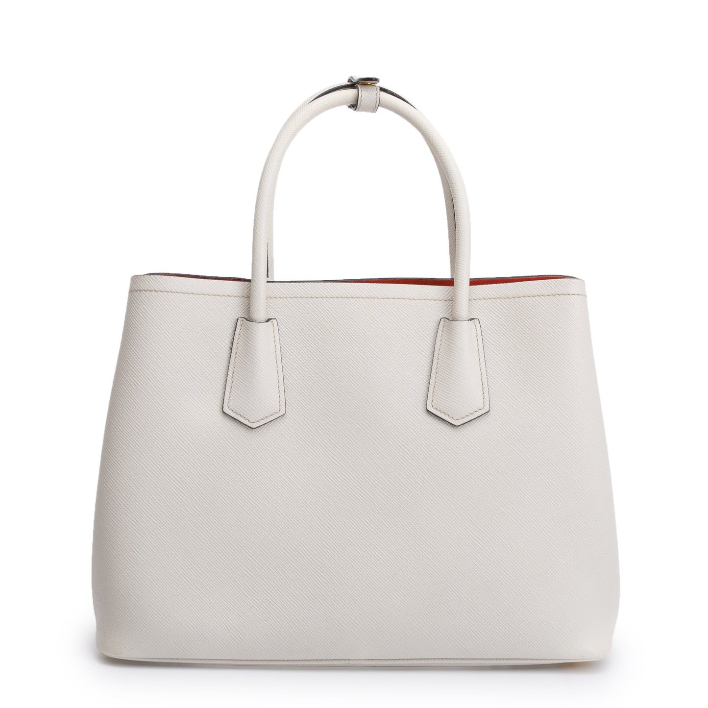 Prada White Saffiano Lux Medium Cuir Double Tote