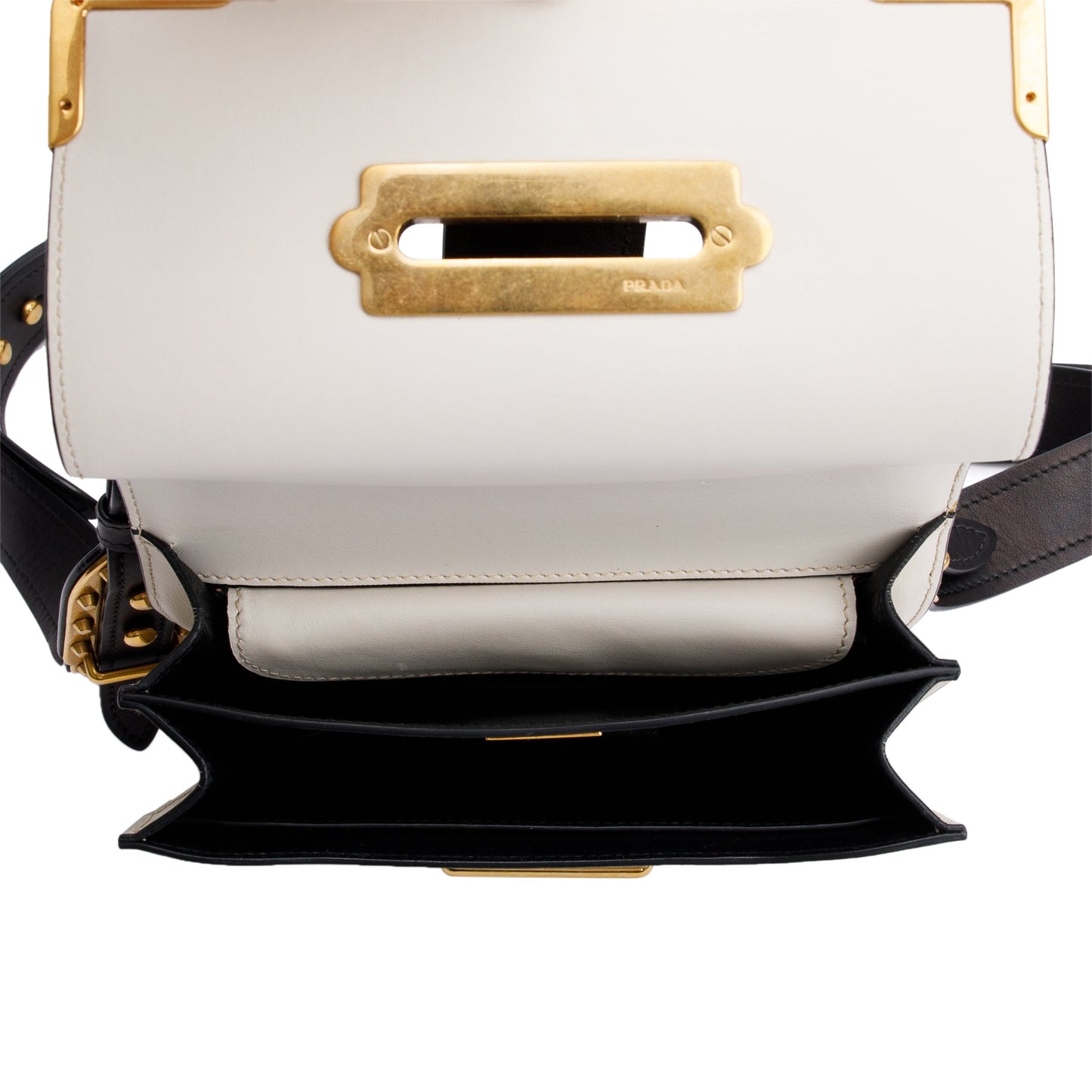 Prada White/Black City Calf Saffiano Cahier Bag