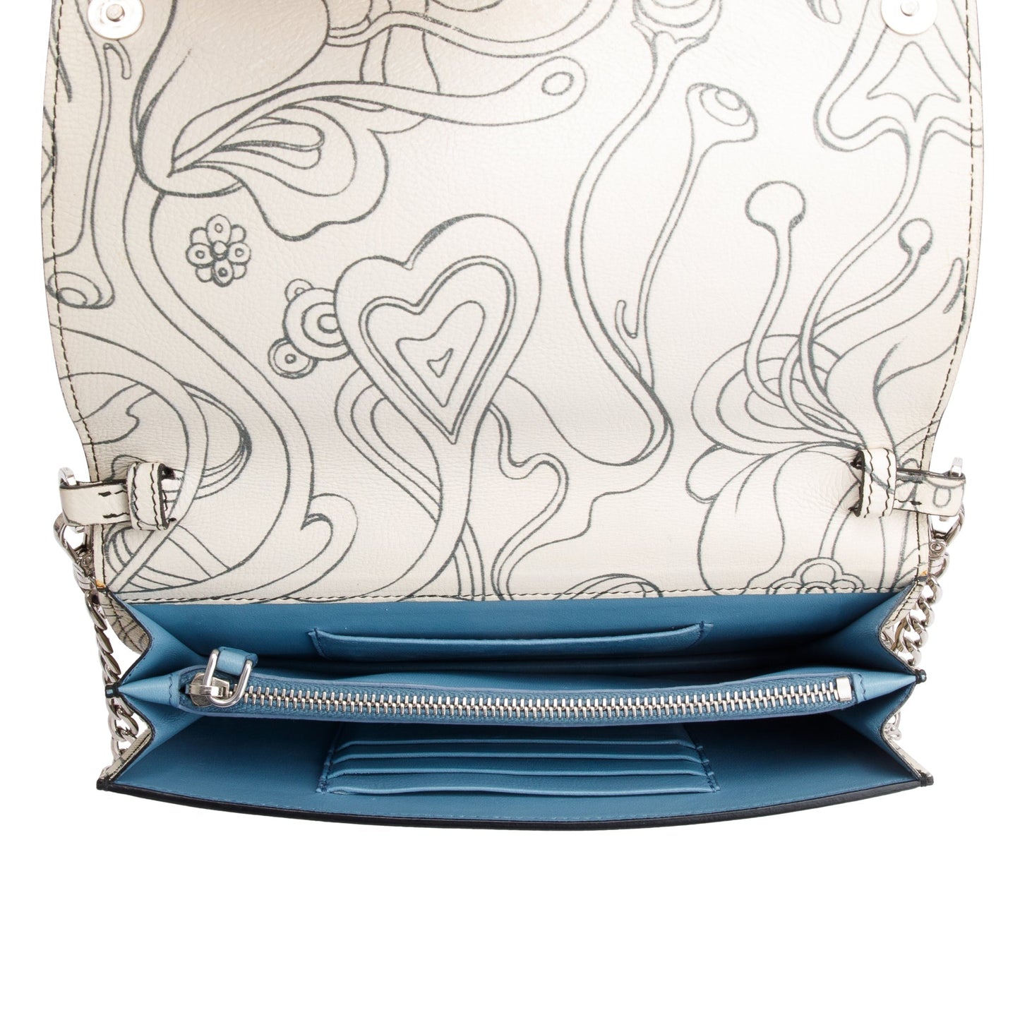 Prada X James Jean White Glace Calfskin Rabbit Print Wallet on Chain