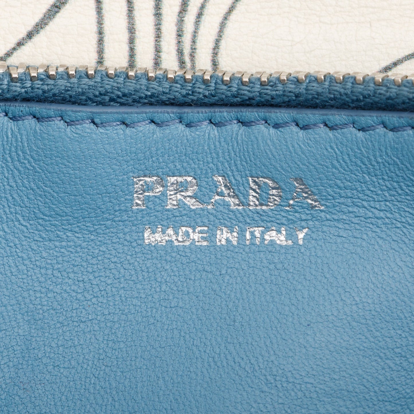 Prada X James Jean White Glace Calfskin Rabbit Print Wallet on Chain