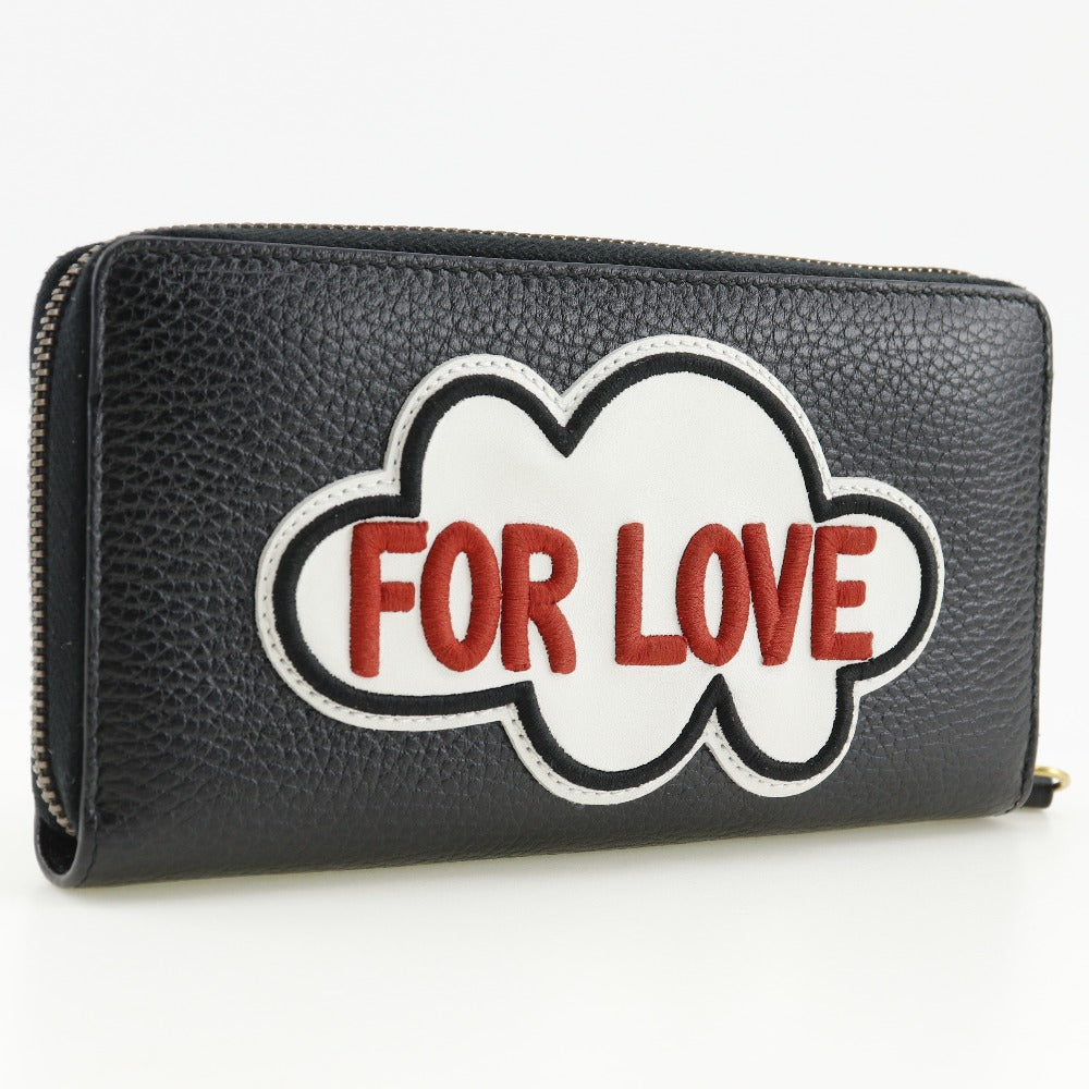 GUCCI Long Wallet Purse 474584 leather black GG Marmont Embroidery Zip Around unisex(Unisex)