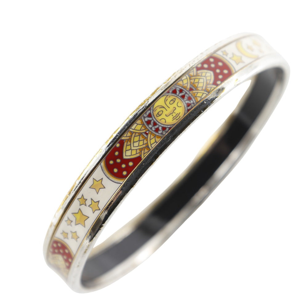 HERMES Bangle metallic white Sun, Moon and Stars cloisonne Emaille PM Women