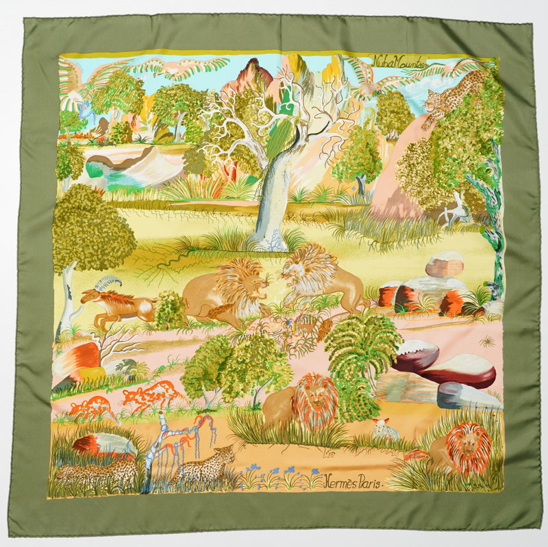 HERMES scarf silk Green type Nuba Mountain Women