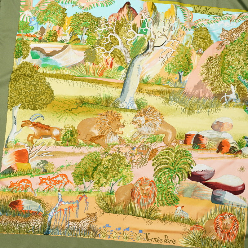 HERMES scarf silk Green type Nuba Mountain Women