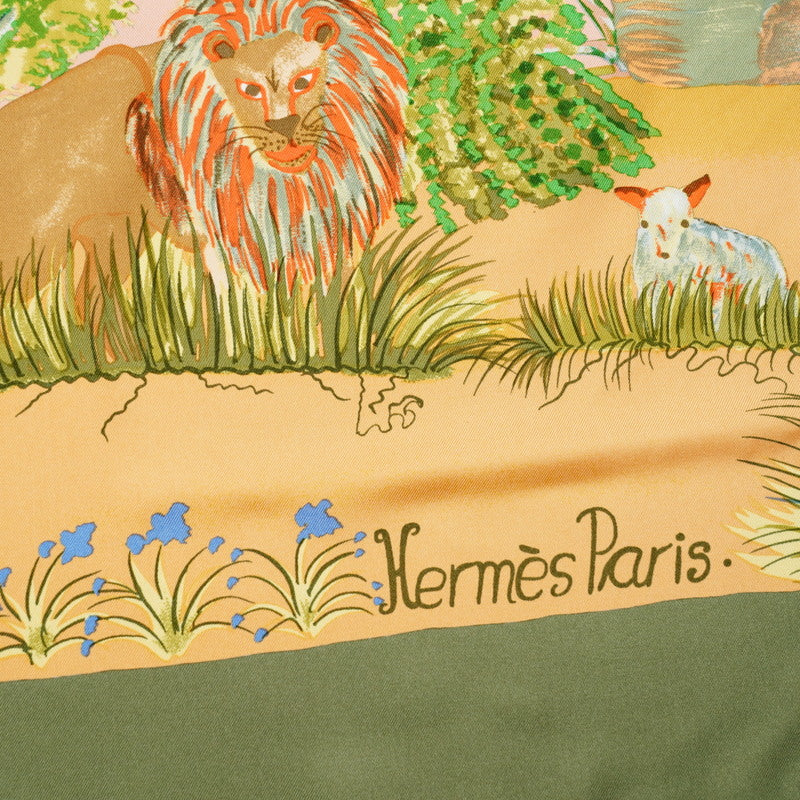 HERMES scarf silk Green type Nuba Mountain Women
