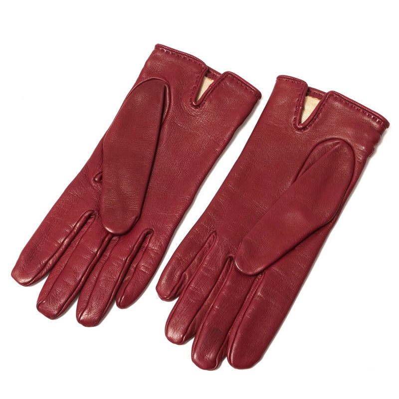 HERMES gloves Genuine Leather Bordeaux/Silver Women 7.5