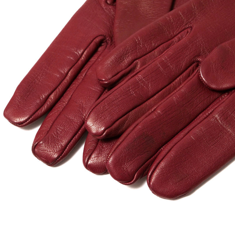 HERMES gloves Genuine Leather Bordeaux/Silver Women 7.5