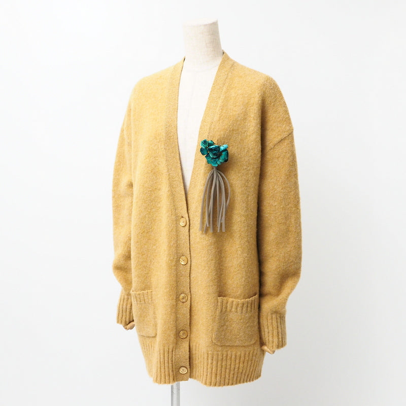GUCCI cardigan 635162 wool mustard With Brooch Oversize Women M (170/92Y)