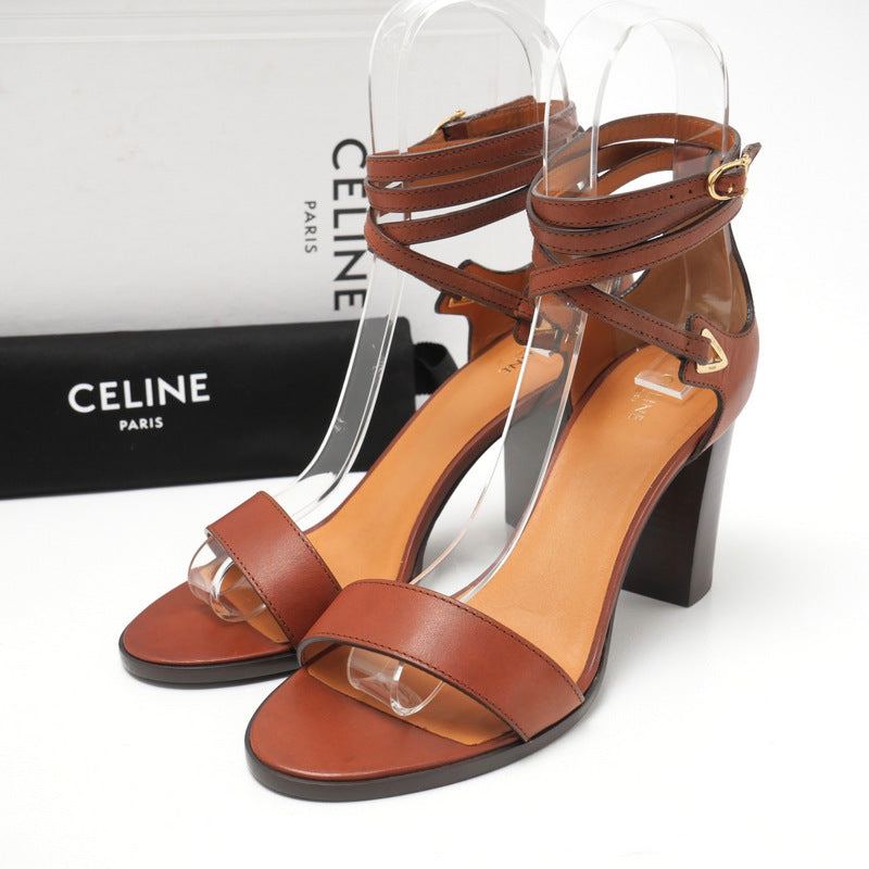 CELINE Sandals Genuine Leather Brown Women 37.5