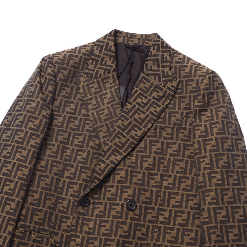 FENDI tailored jacket FJ0684 A6W3 65% polyester, 35% cotton Brown mens 46