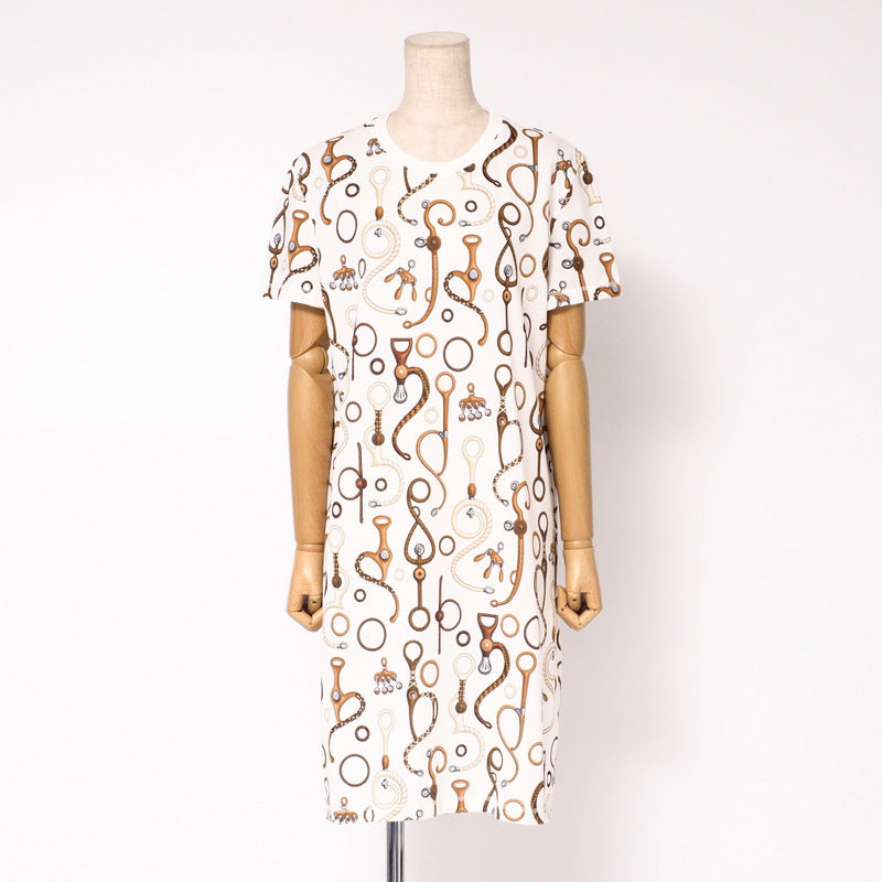 HERMES one piece cotton White x brown Women 40