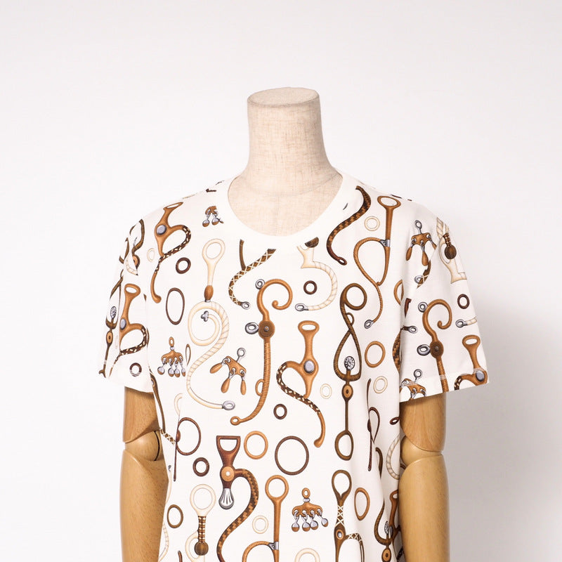 HERMES one piece cotton White x brown Women 40