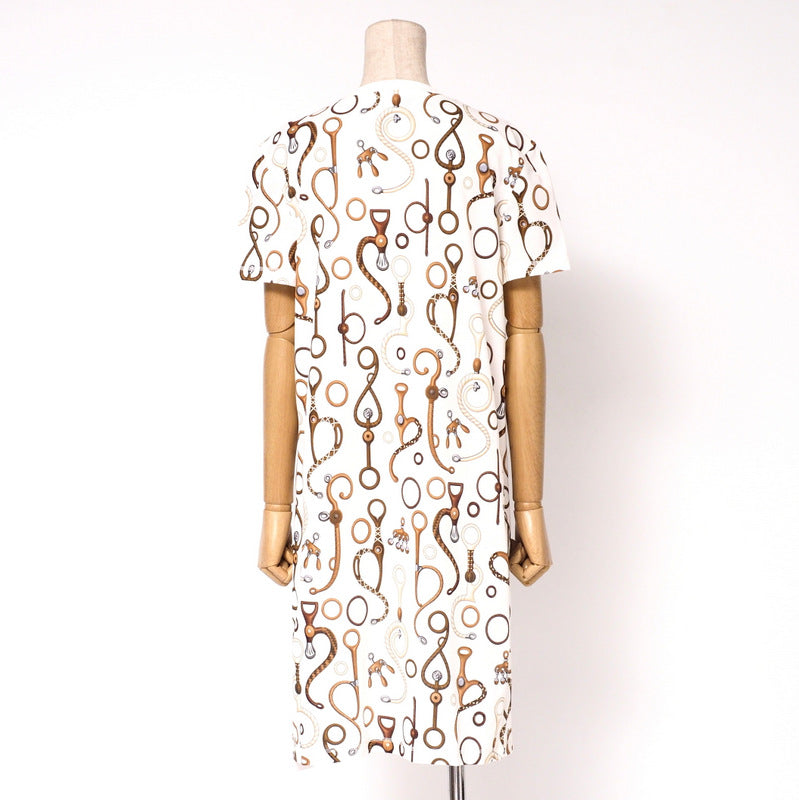 HERMES one piece cotton White x brown Women 40