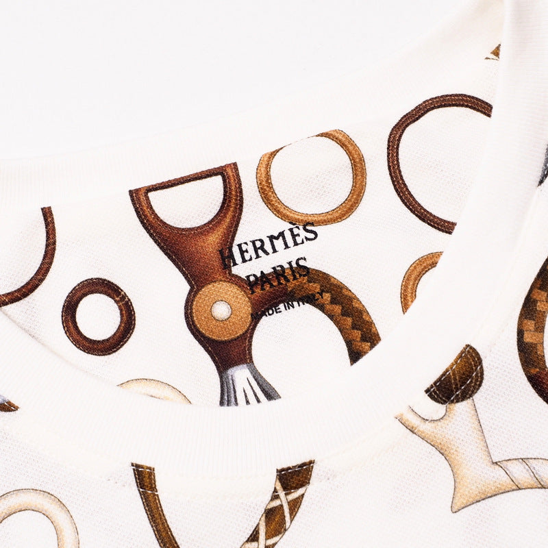 HERMES one piece cotton White x brown Women 40