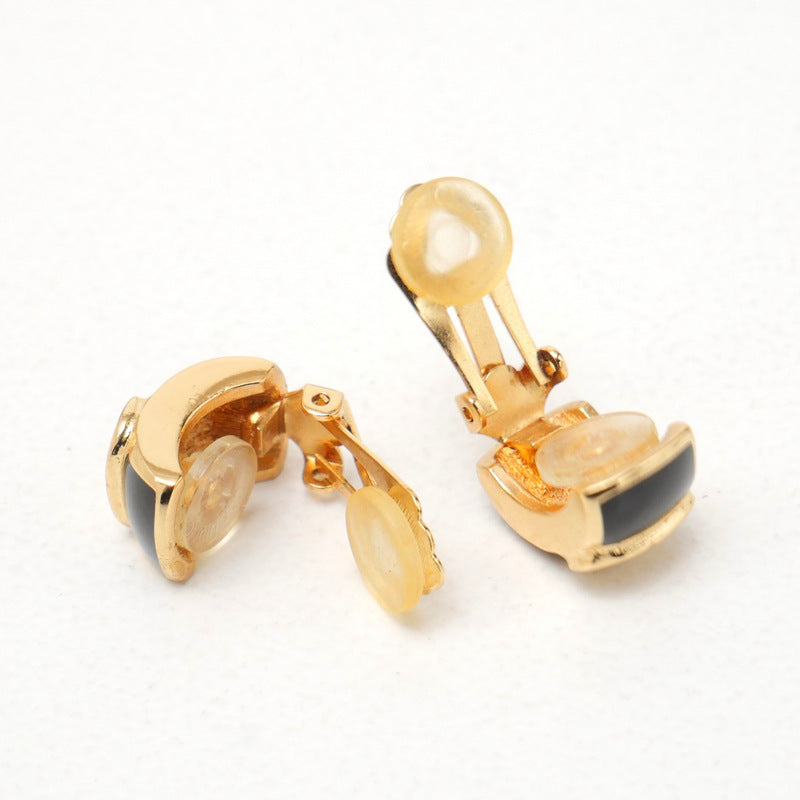 DIOR HOMME Earring Alloy, Enamel, Crystal gold Onyx motif CD logo Women