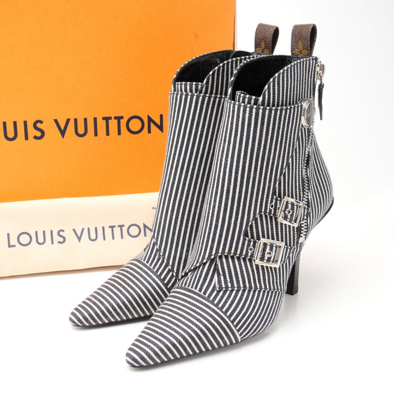 LOUIS VUITTON boots canvas dark gray x white Janet Women 36