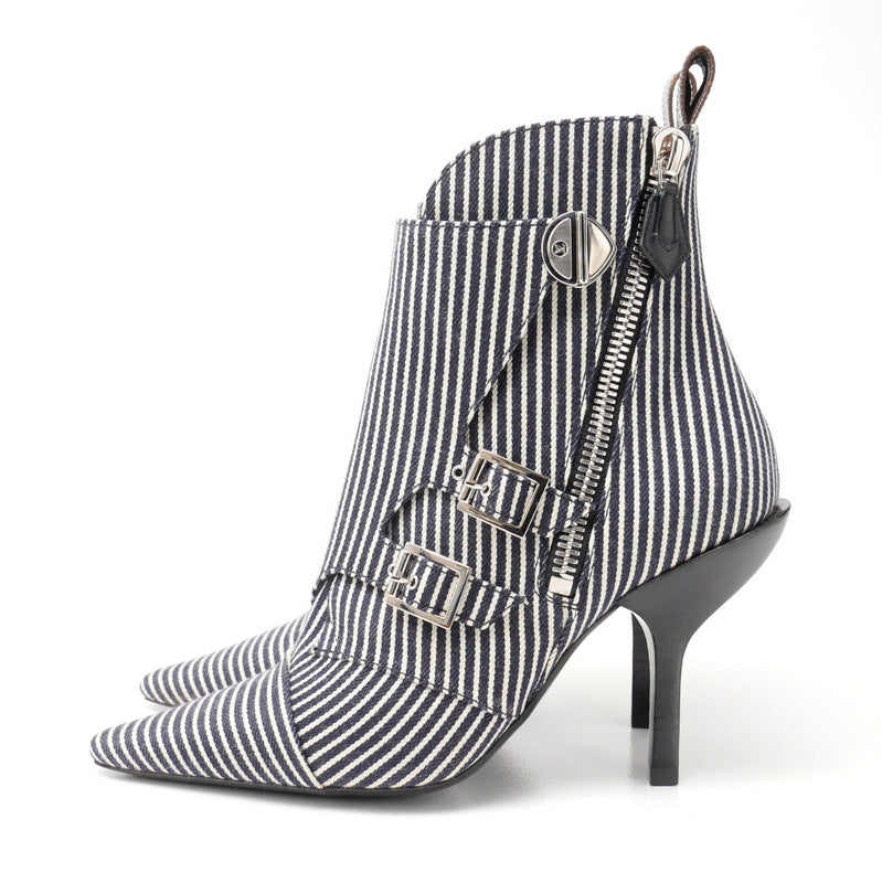 LOUIS VUITTON boots canvas dark gray x white Janet Women 36