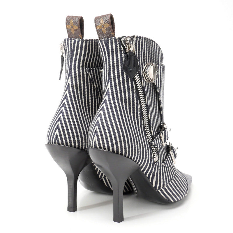 LOUIS VUITTON boots canvas dark gray x white Janet Women 36