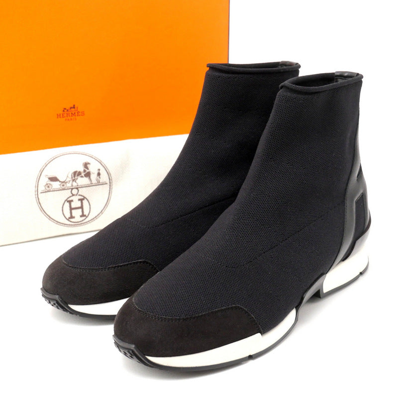 HERMES sneakers 182134Z fabric leather Black x white Women 36.5