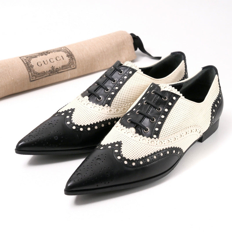 GUCCI pumps 388424 Genuine Leather Black x white Women 35.5