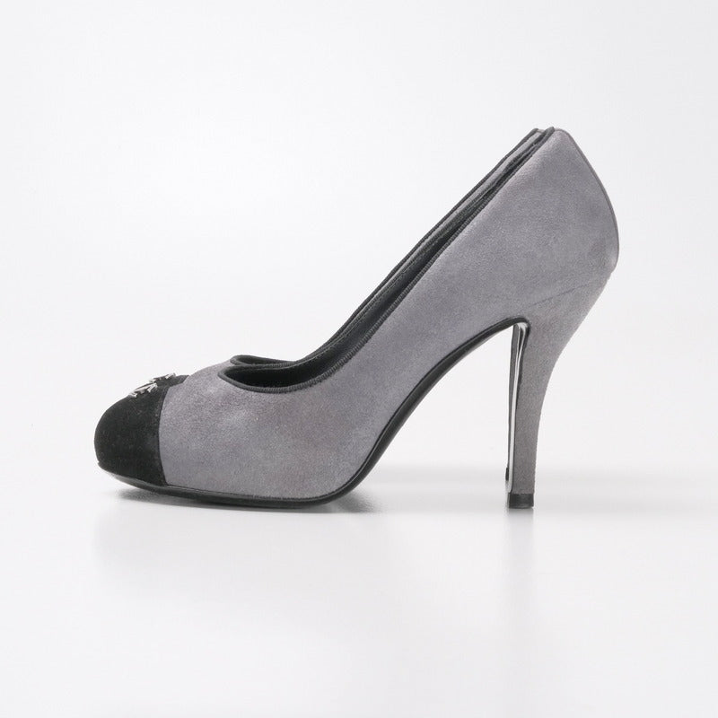 CHANEL pumps G28700 leather Gray / black Women 35 1/2C