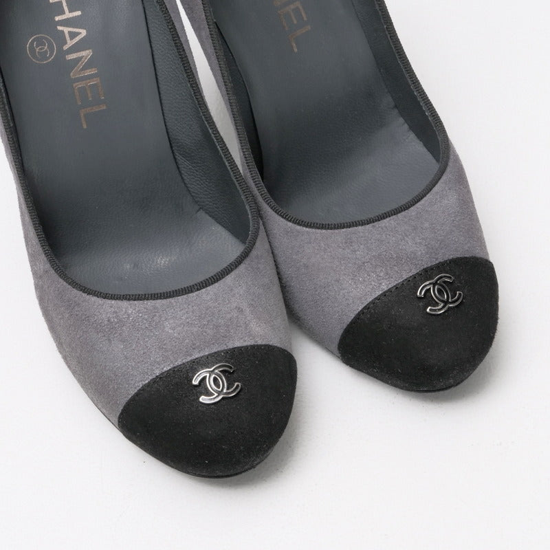 CHANEL pumps G28700 leather Gray / black Women 35 1/2C