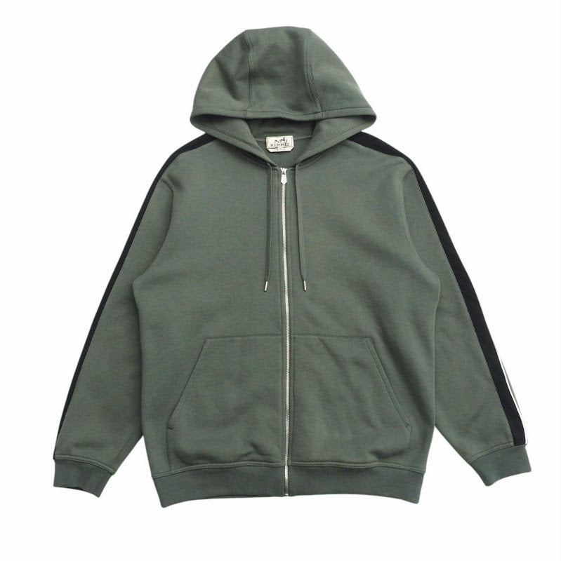 HERMES Hoodie sweat khaki Run H mens L