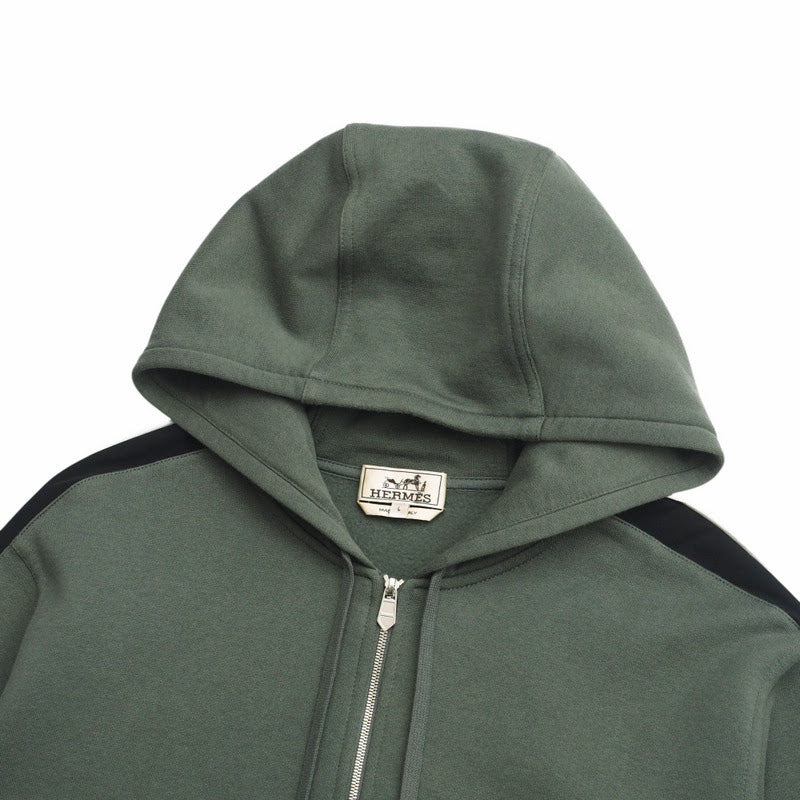 HERMES Hoodie sweat khaki Run H mens L