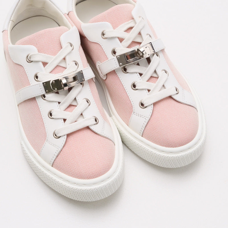 HERMES sneakers Canvas x leather Pink white Day Women 36
