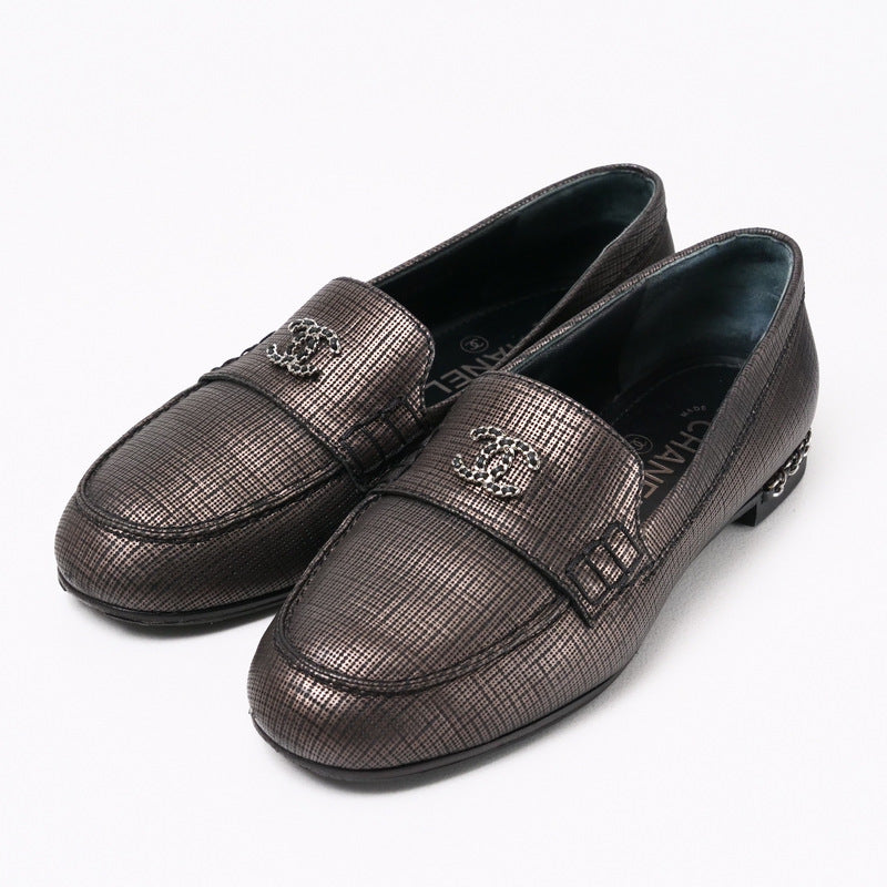 CHANEL loafers G35067 leather Metallic color Metal: Silver Women 36.5C