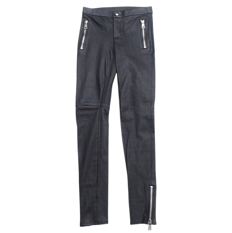 GUCCI skinny pants 360417 leather Black/Metal:Silver Women 36
