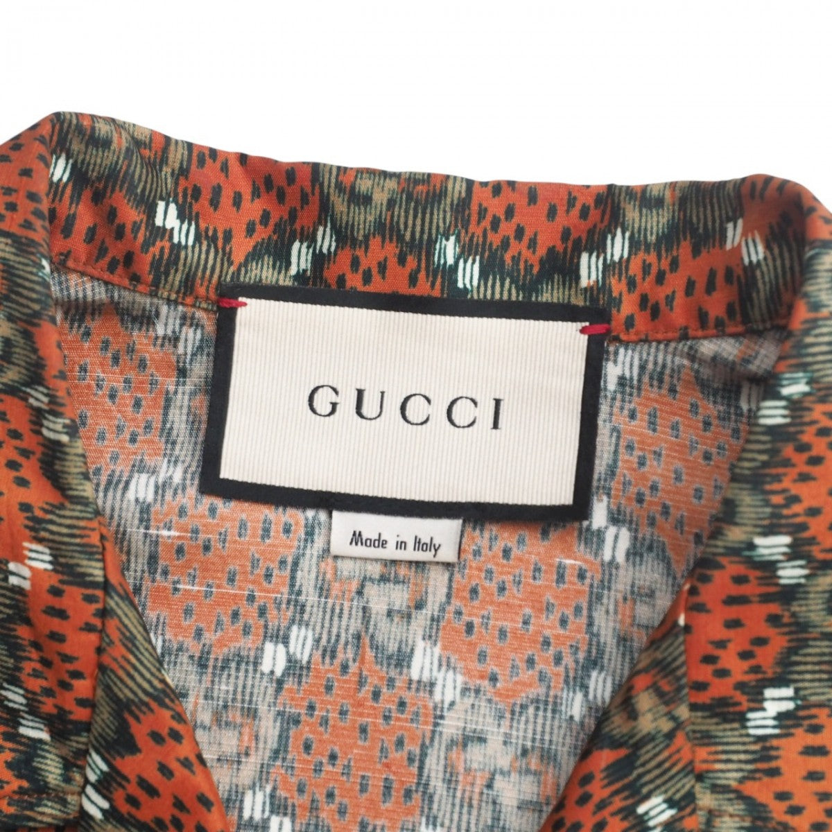 GUCCI Short sleeve shirt 623156 100% silk orange khaki mens 46(170/88A)