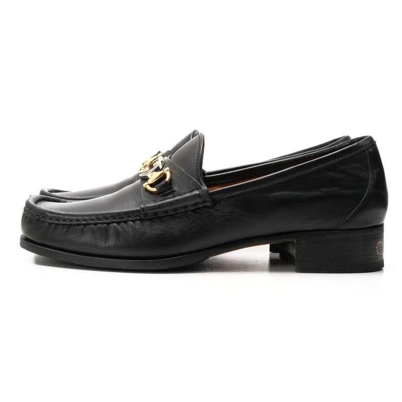 GUCCI loafers 575113 leather Black Gold x Silver mens 7.5