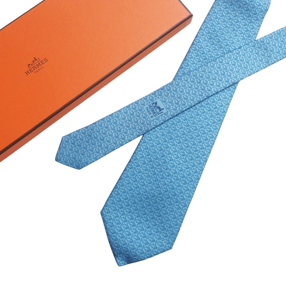 HERMES tie 5509UA silk blue mens