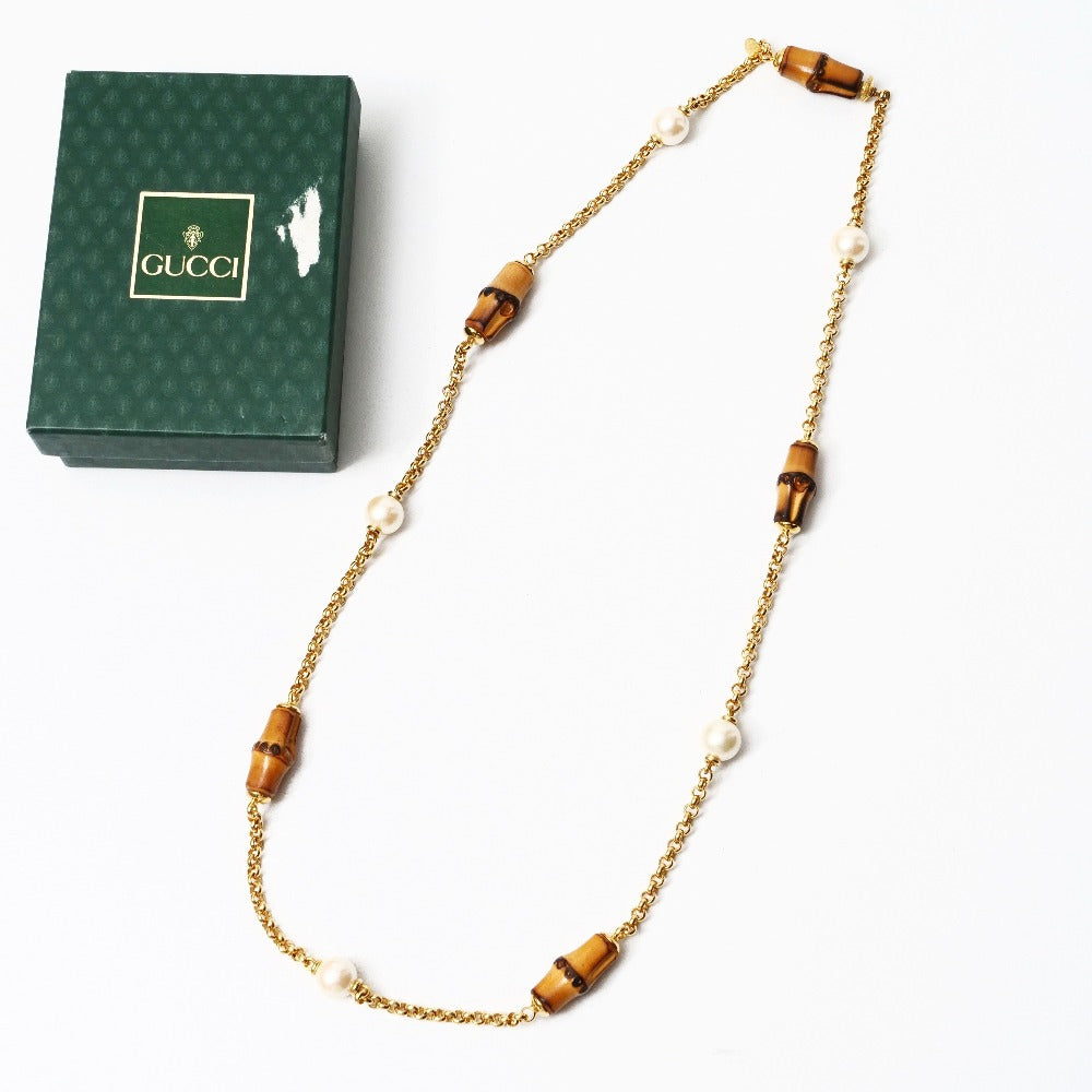 GUCCI Necklace Bamboo Gold/Brown/White Women