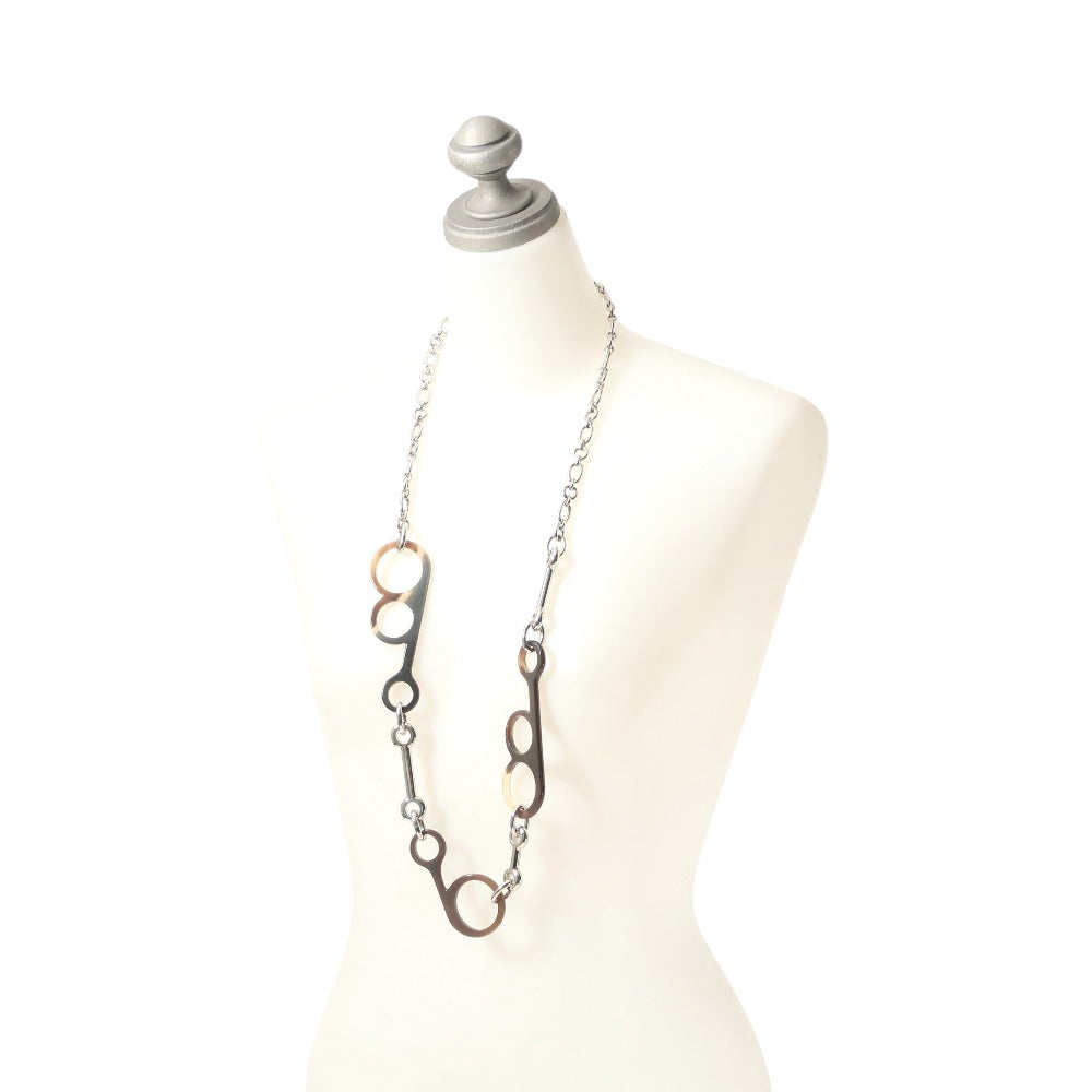 HERMES Necklace Buffalo horn Black Brown type Chain: Silver RHAPSODY Rhapsody Women