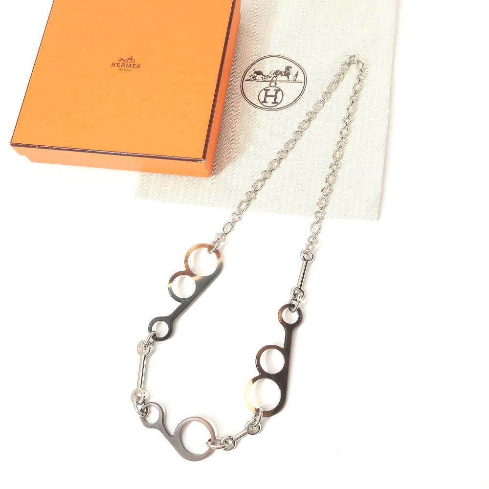 HERMES Necklace Buffalo horn Black Brown type Chain: Silver RHAPSODY Rhapsody Women