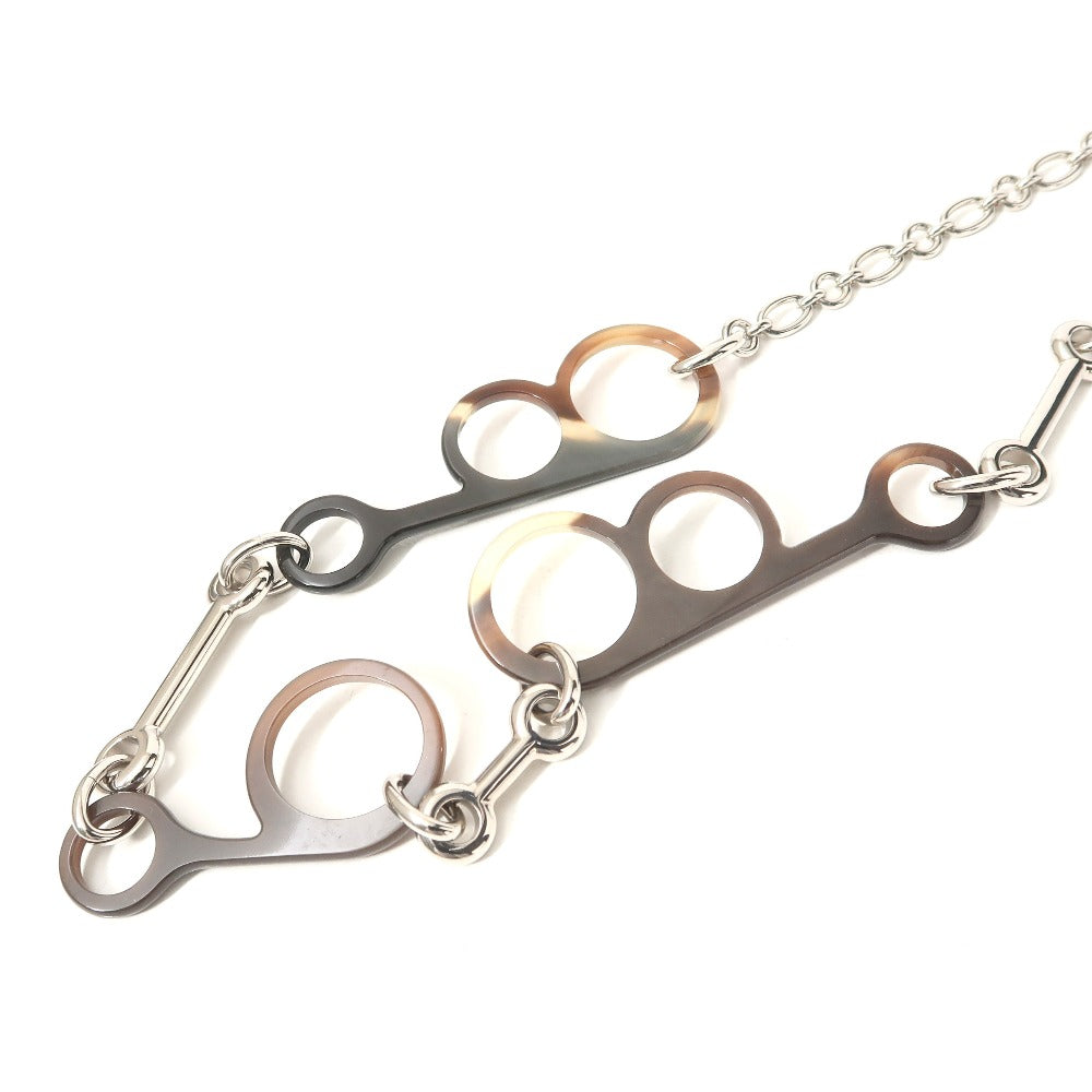 HERMES Necklace Buffalo horn Black Brown type Chain: Silver RHAPSODY Rhapsody Women