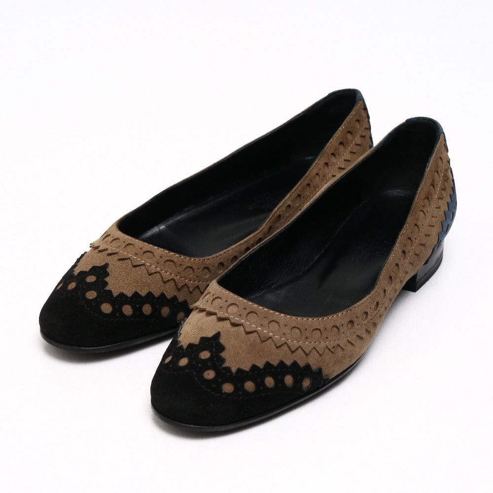 HERMES pumps Suede Black brown brown navy Women 35