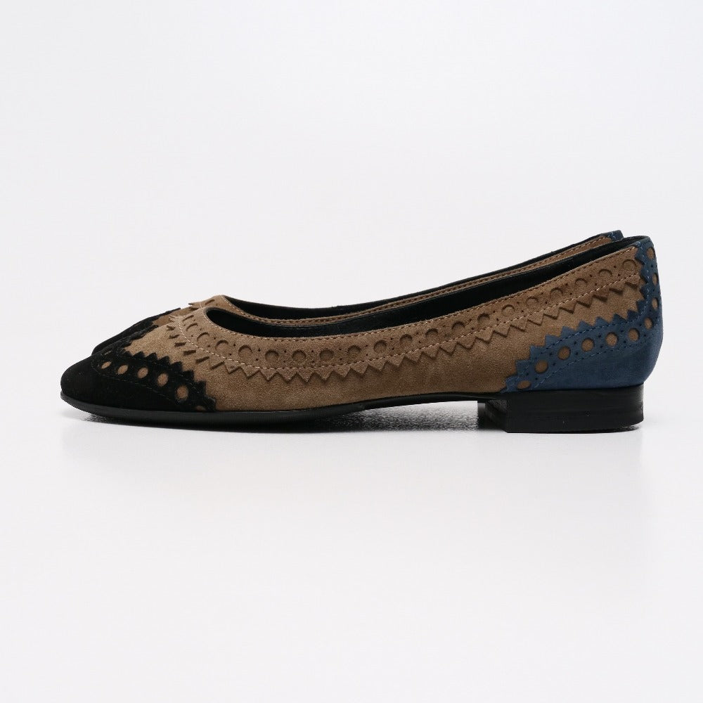 HERMES pumps Suede Black brown brown navy Women 35