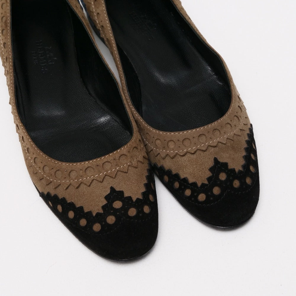 HERMES pumps Suede Black brown brown navy Women 35