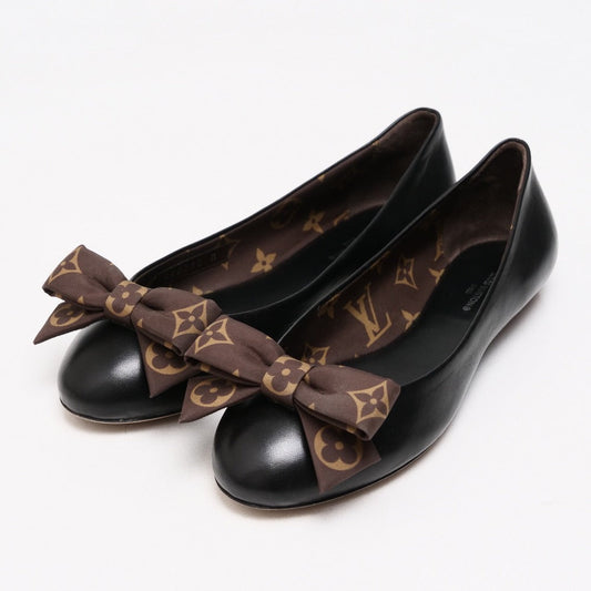 LOUIS VUITTON pumps Leather, Fabric By color Flat shoes Monogram Women 37 1/2