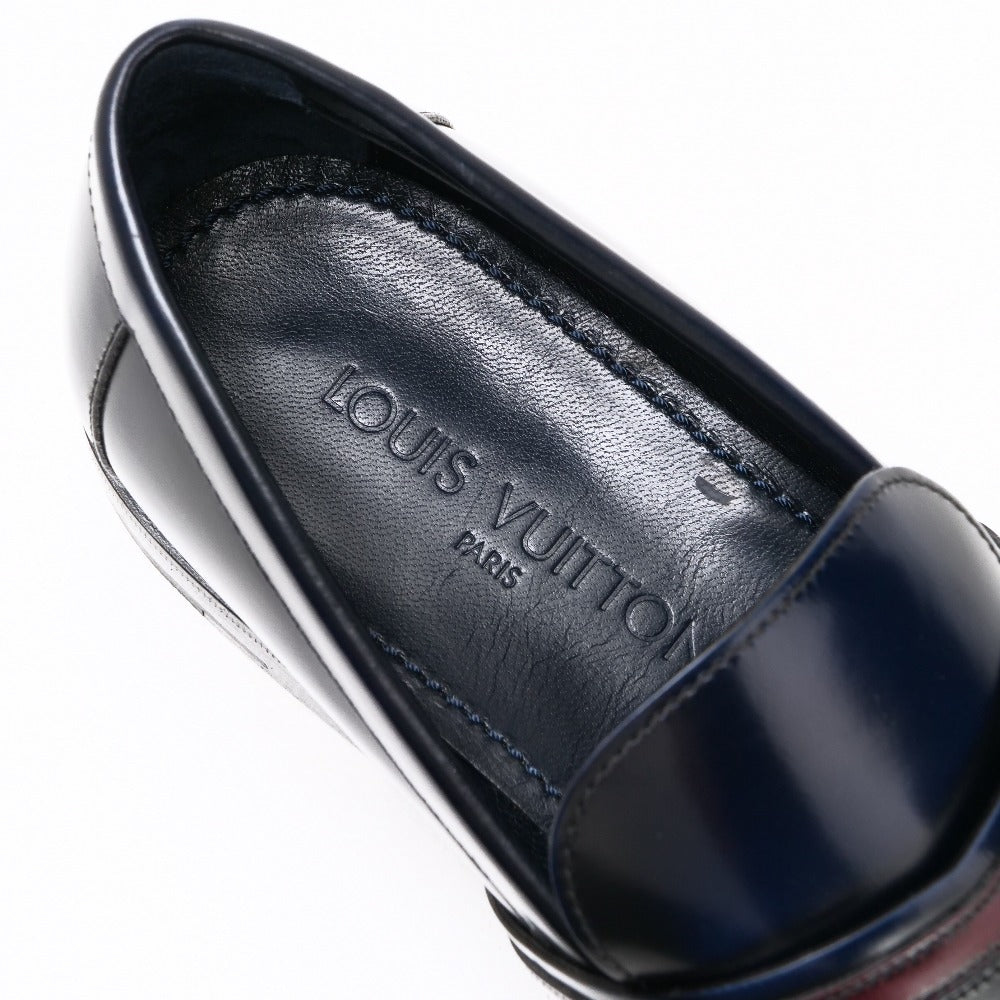 LOUIS VUITTON loafers BM0115 leather Navy red mens 7 1/2M