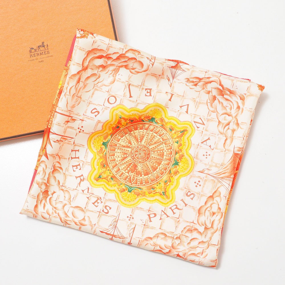 HERMES scarf silk Red Orange White Yellow Green Women